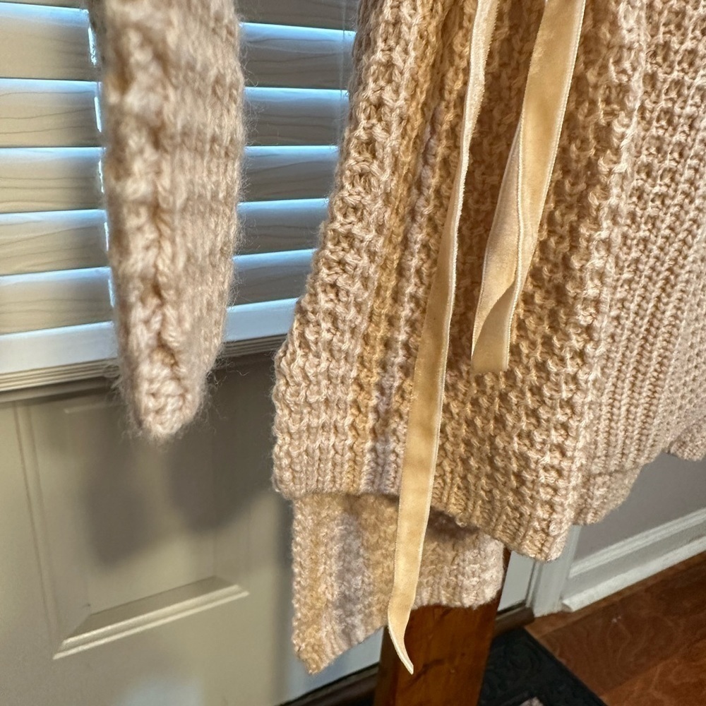 Ohmg Dusty Rose Pullover Knit Cowl Turtle Neck Lace Up Ribbon Sweater Blouse M - Picture 7 of 11